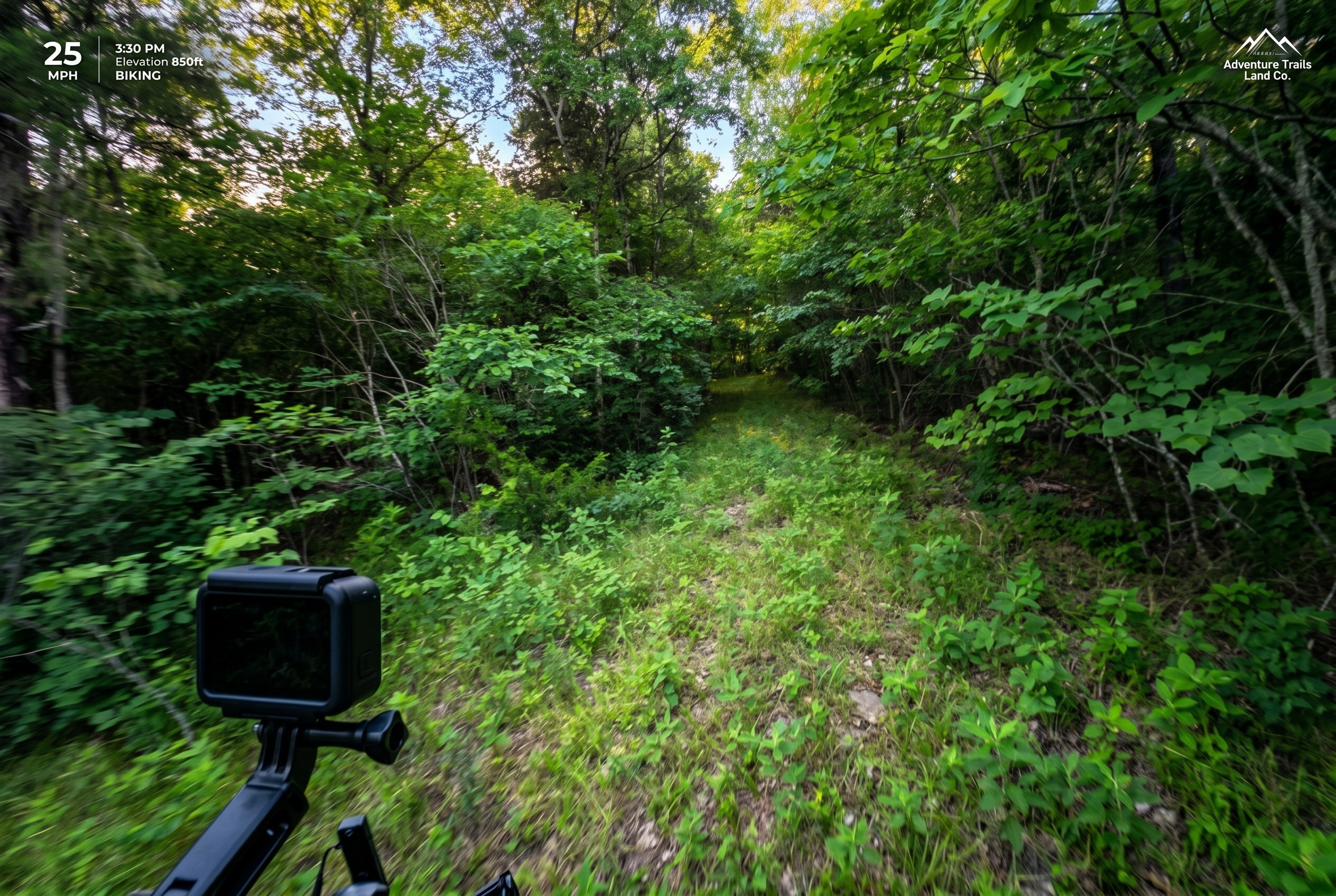 Prompt: Sharpen and color correct these action cam images with dappled realistic sunlight and intentional motion blur depending on speed - dynamic recreational land marketing