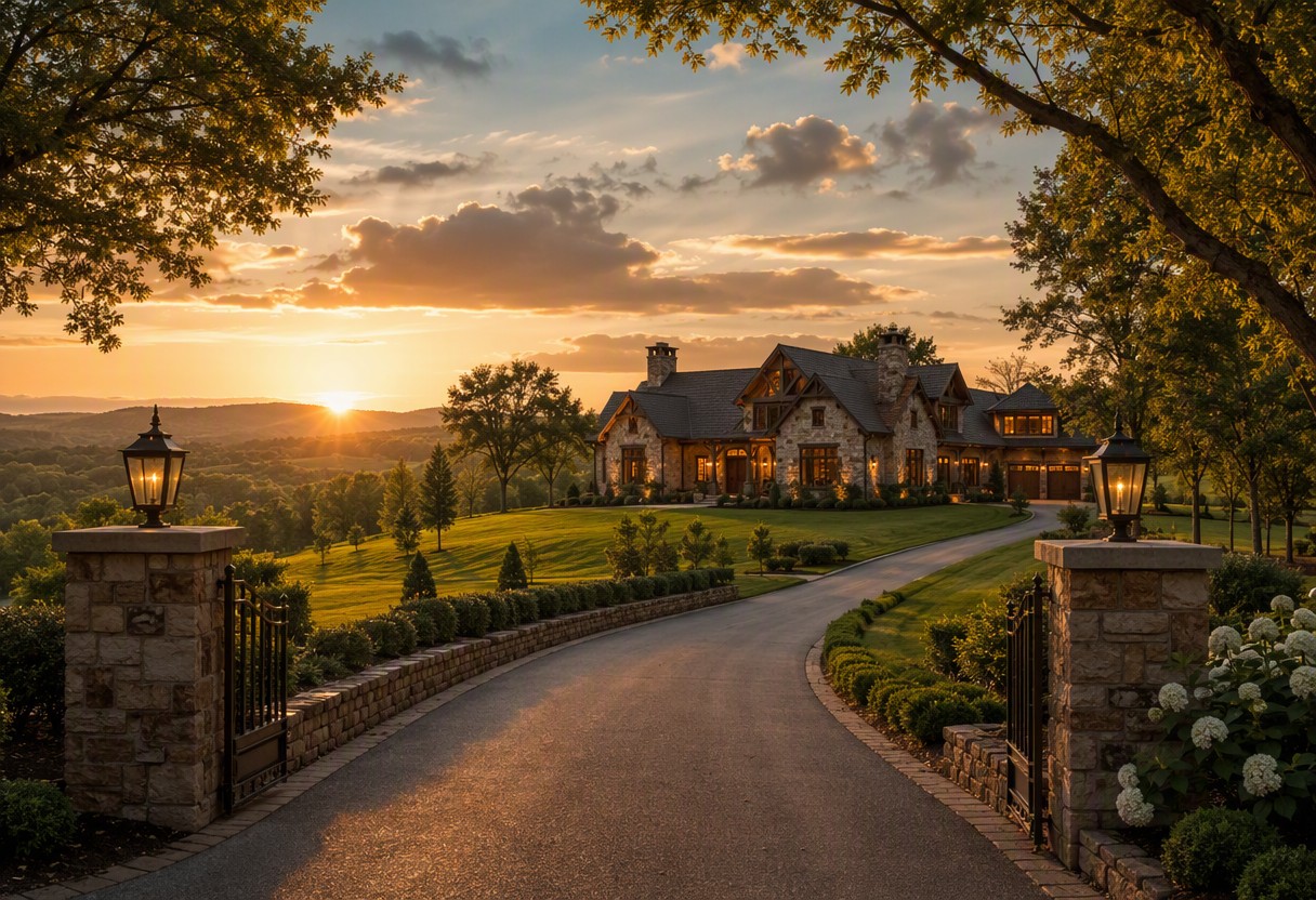 Sprawling luxury estate at sunset in Middle Tennessee